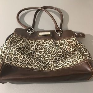 Chaps Leopard Print Brown Faux Leather Purse